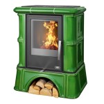 Kachlová kamna ABX Bavaria s výměníkem, kachlový sokl moosgrün